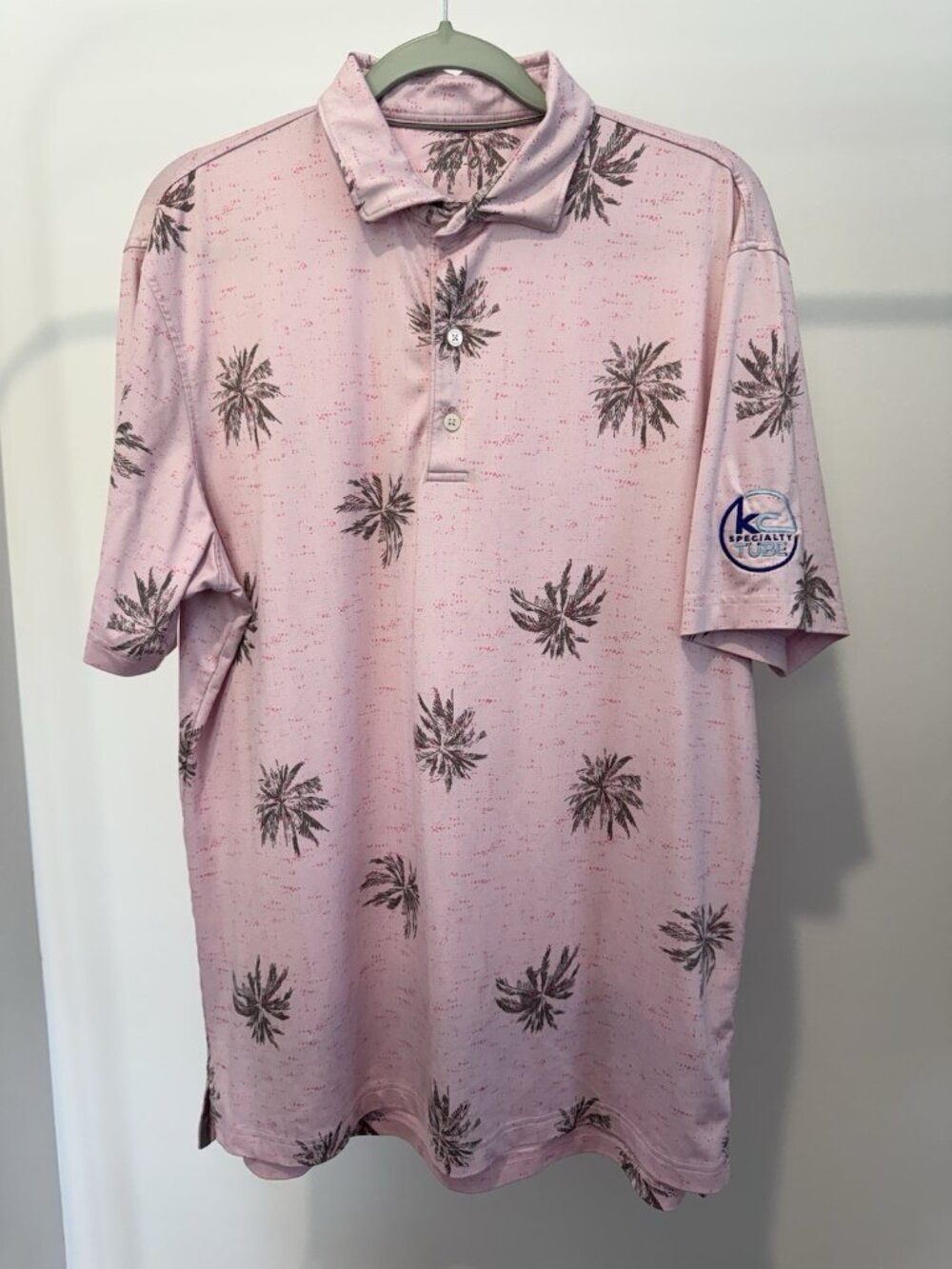 Johnnie-O Golf Polo Men's Large Pink Palm Tree Print Coastal Prep